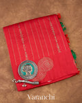 Bright Red Pure Raw Silk Handloom Saree
