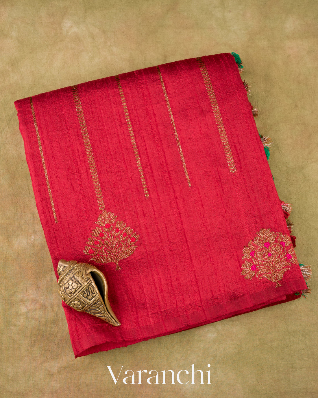 Crimson Red  Borderless Striped Pure Raw Silk Handloom Saree