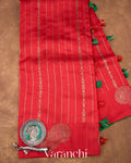 Bright Red Pure Raw Silk Handloom Saree