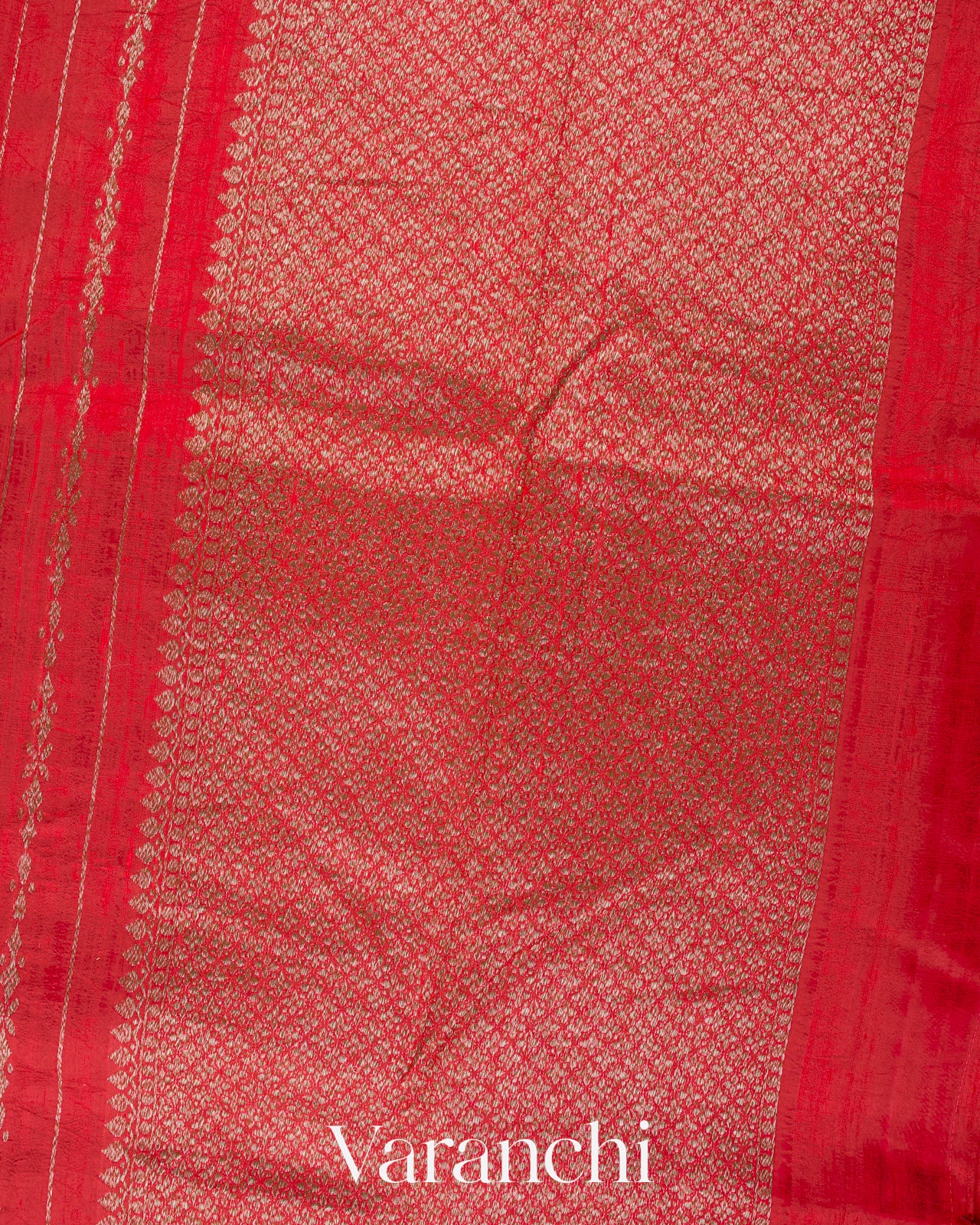 Bright Red Pure Raw Silk Handloom Saree