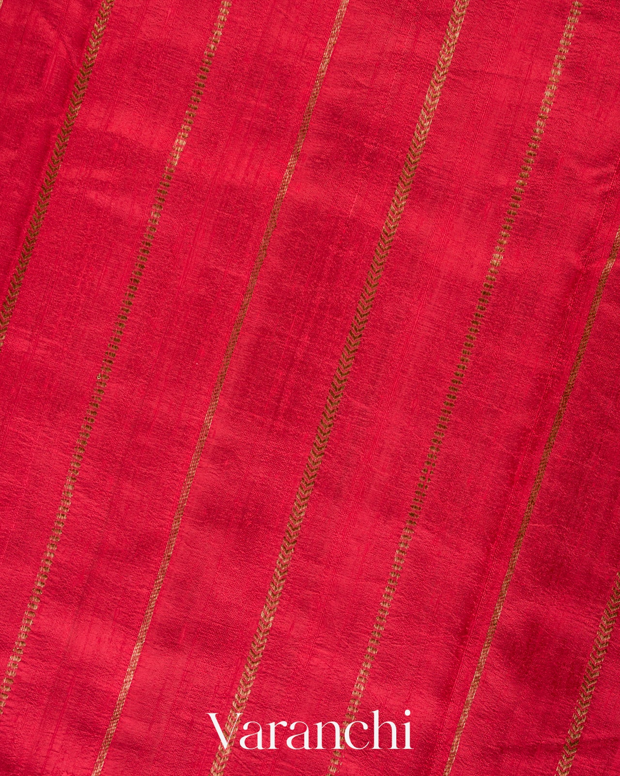 Crimson Red  Borderless Striped Pure Raw Silk Handloom Saree
