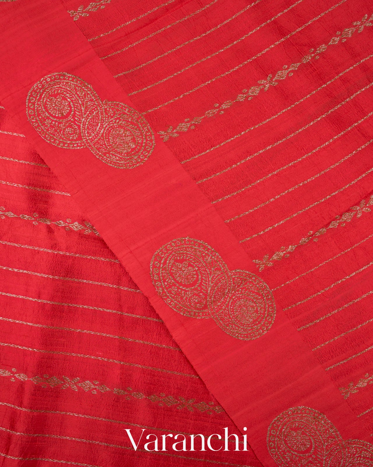 Bright Red Pure Raw Silk Handloom Saree