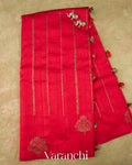 Crimson Ruby Borderless Striped Pure Raw Silk Handloom Saree