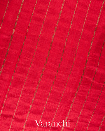 Crimson Ruby Borderless Striped Pure Raw Silk Handloom Saree