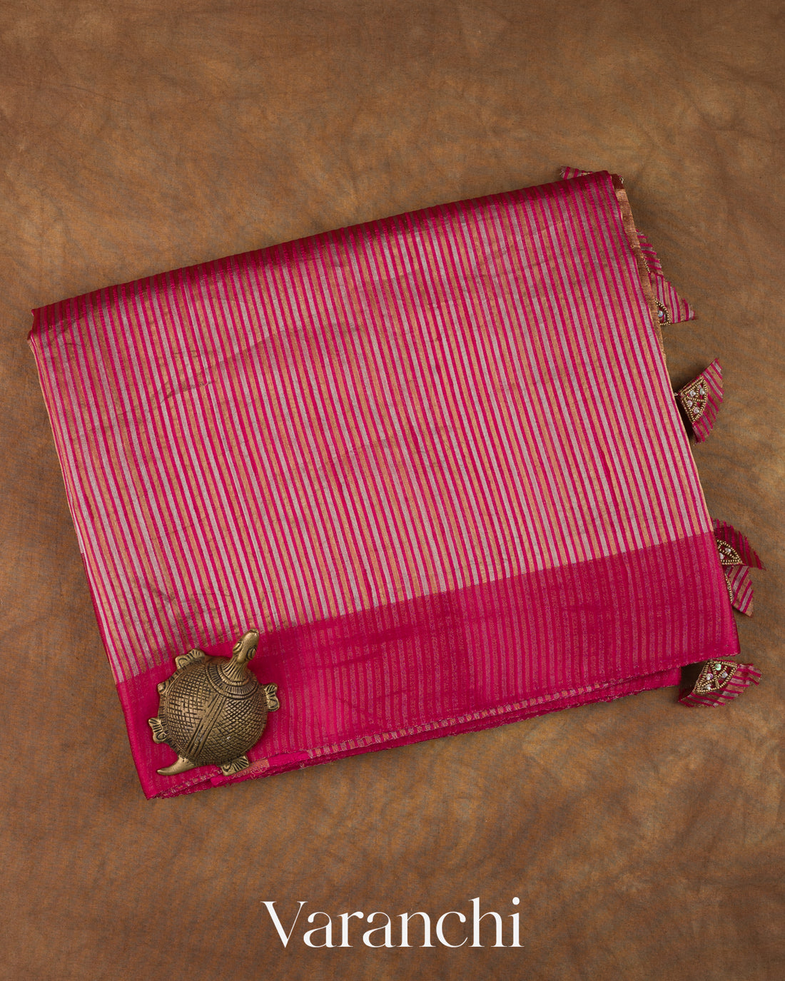 Deep Crimson Red with Tissue Stripes Pure Raw Silk Handloom Saree 