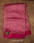 Deep Crimson Red with Tissue Stripes Pure Raw Silk Handloom Saree 
