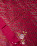 Deep Crimson Red with Tissue Stripes Pure Raw Silk Handloom Saree 