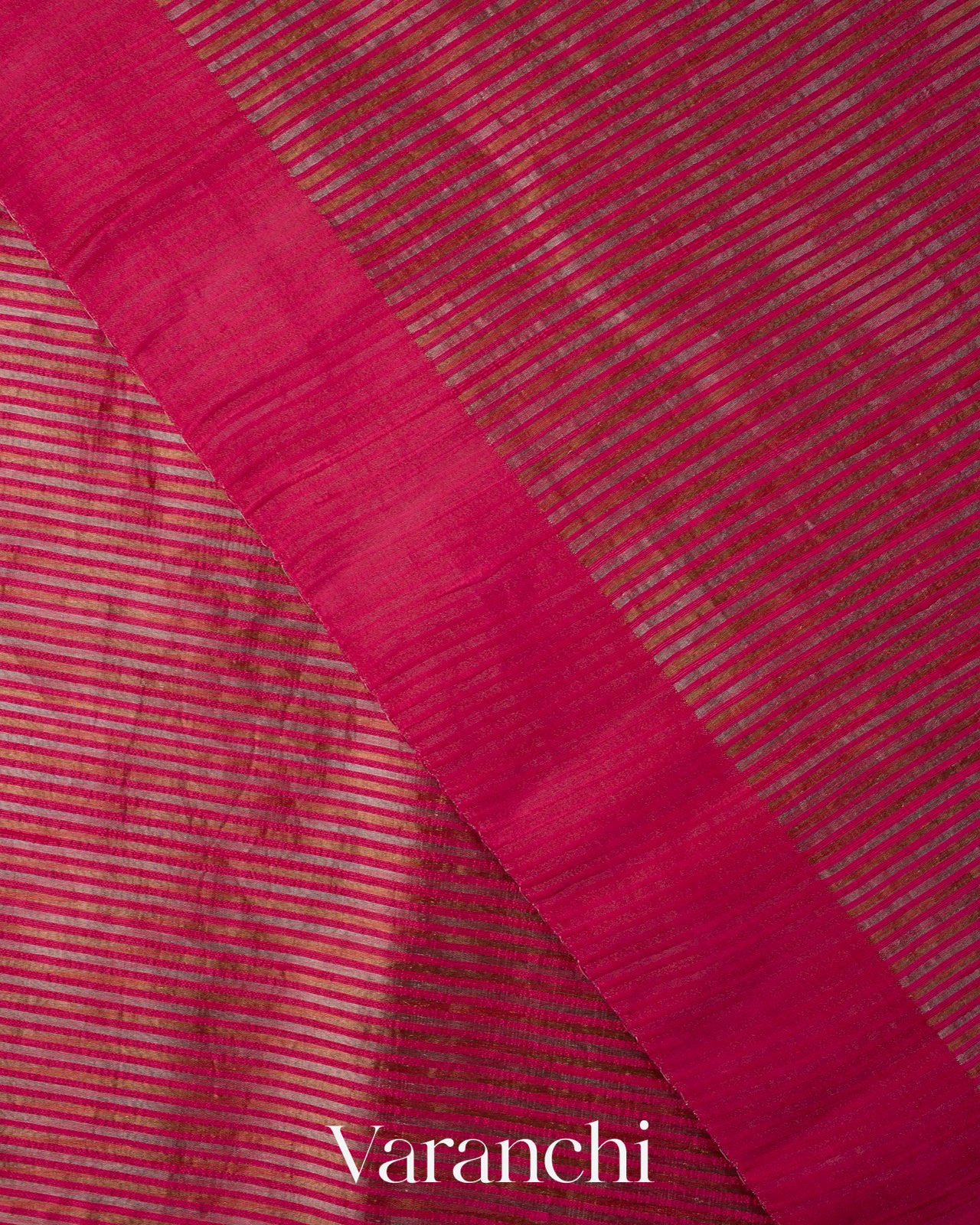 Deep Crimson Red with Tissue Stripes Pure Raw Silk Handloom Saree 