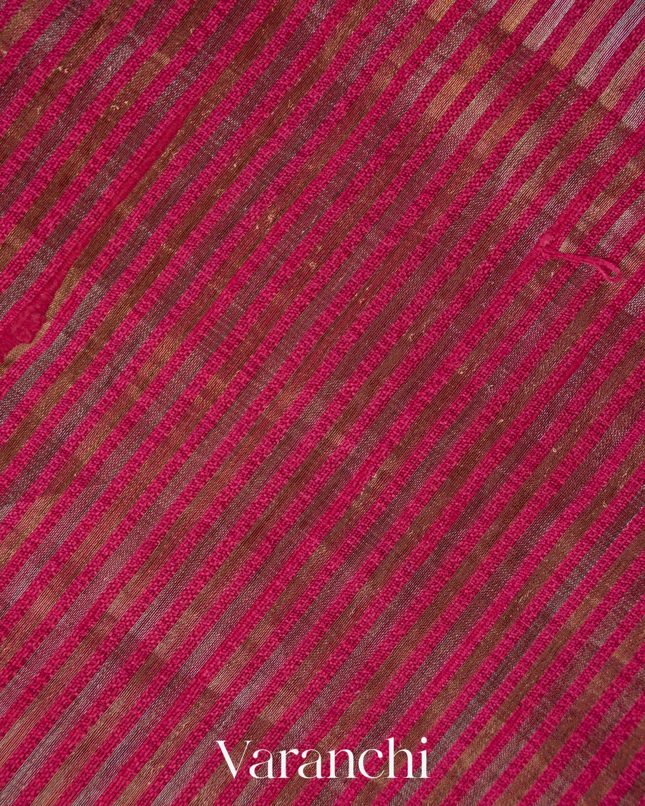 Deep Crimson Red with Tissue Stripes Pure Raw Silk Handloom Saree 