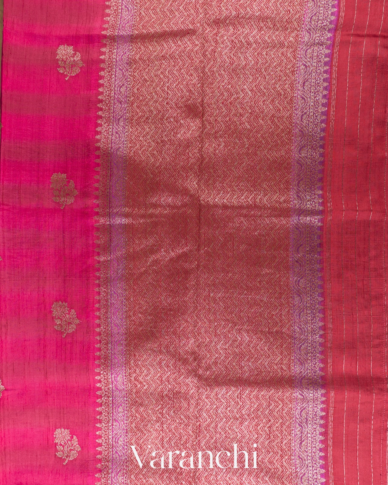 Rani Pink And Rose Pink Ombre-Dyed Raw Silk Handloom Saree