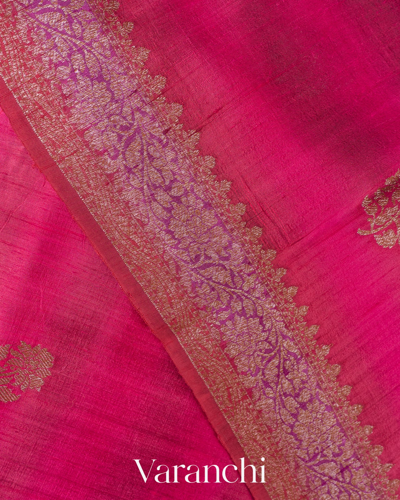 Rani Pink And Rose Pink Ombre-Dyed Raw Silk Handloom Saree