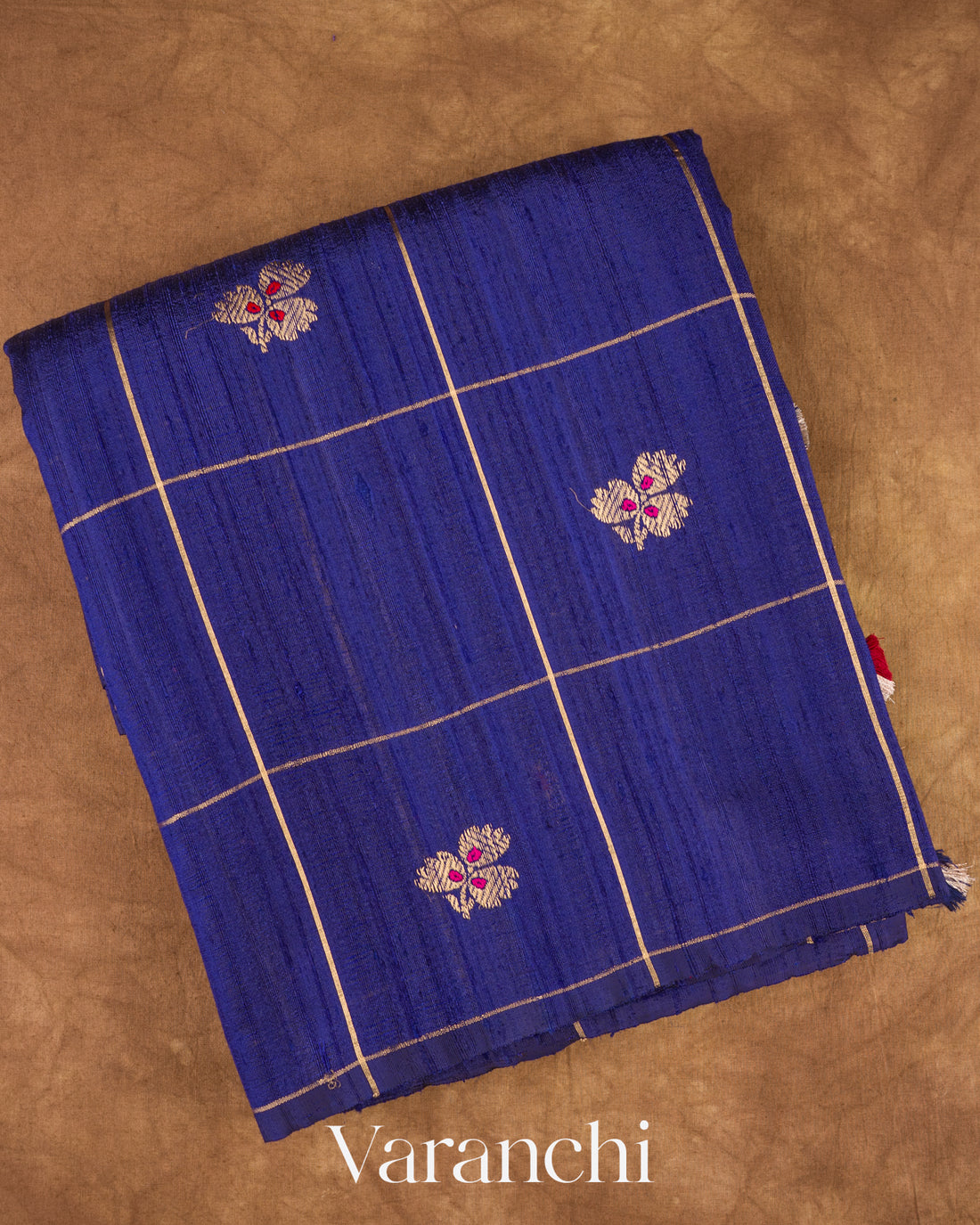 Royal Blue Checks Raw Silk Handloom Saree