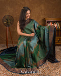 Teal Blue Lehariya Pure Raw Silk Handloom Saree 