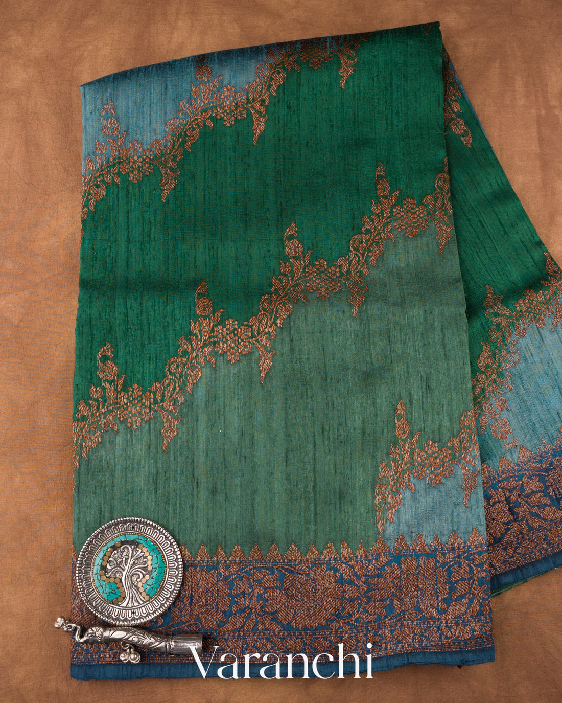 Teal Blue Lehariya Pure Raw Silk Handloom Saree 