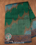 Teal Blue Lehariya Pure Raw Silk Handloom Saree 