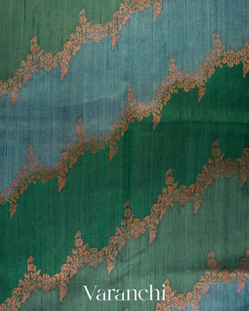 Teal Blue Lehariya Pure Raw Silk Handloom Saree 