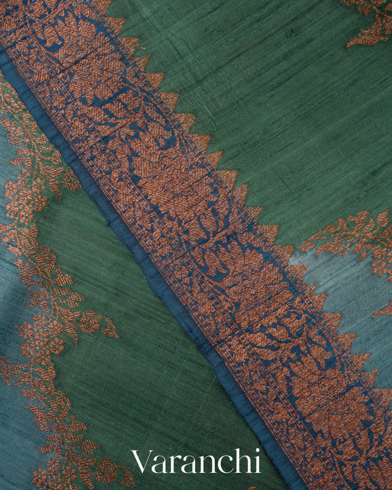 Teal Blue Lehariya Pure Raw Silk Handloom Saree 