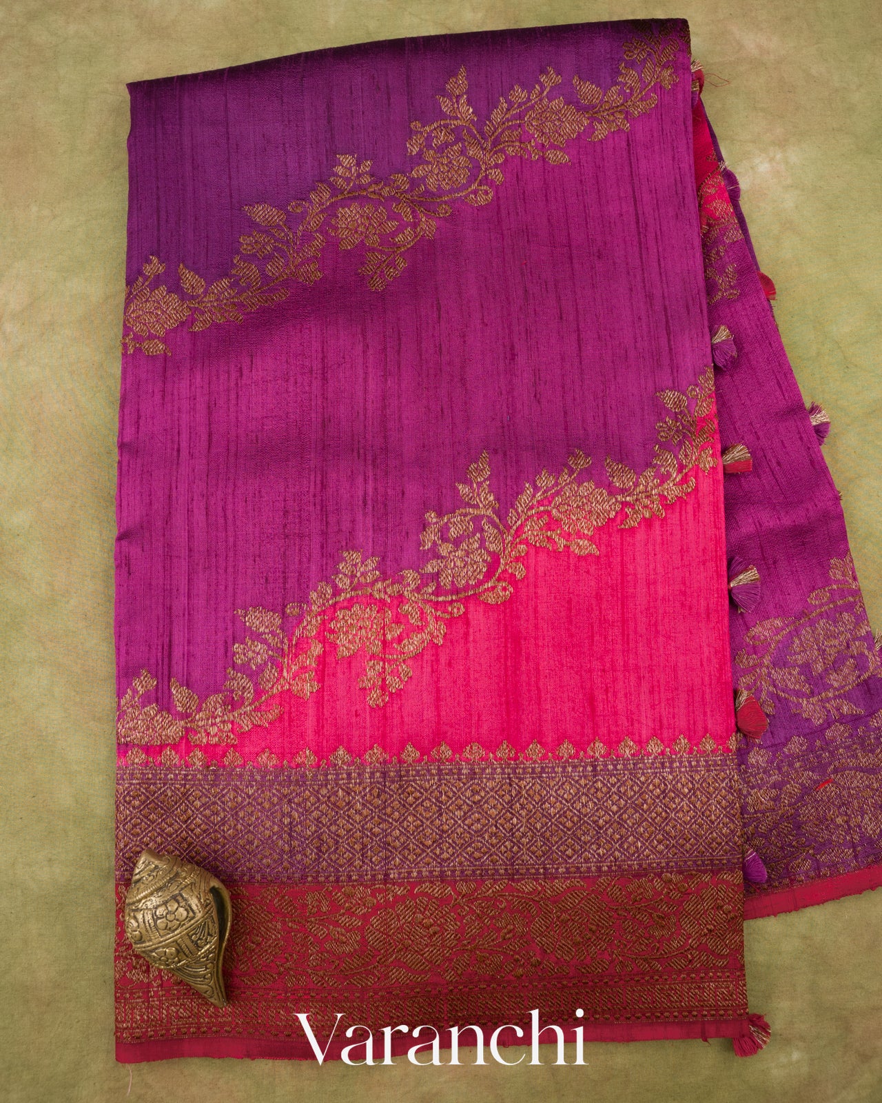Magenta Tricolour Rangkaat Raw Silk Handloom Saree