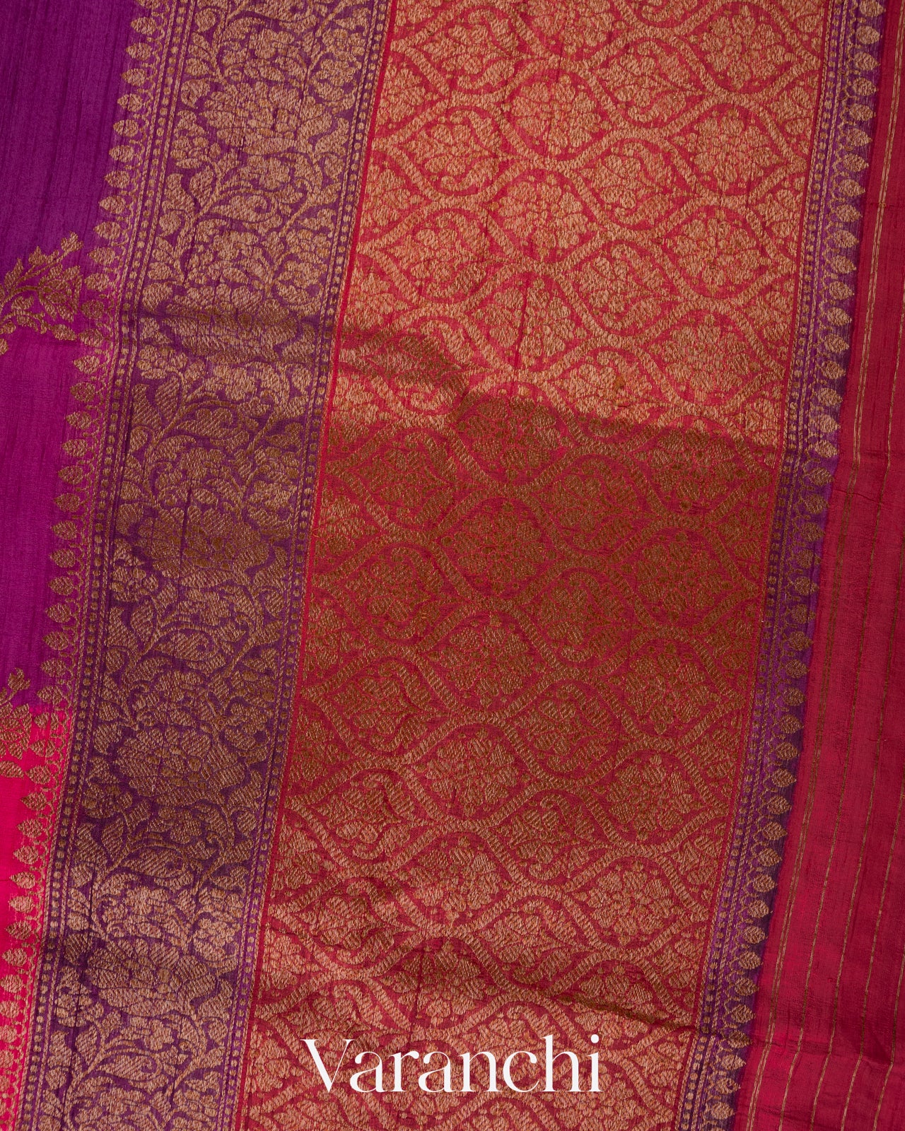 Magenta Tricolour Rangkaat Raw Silk Handloom Saree