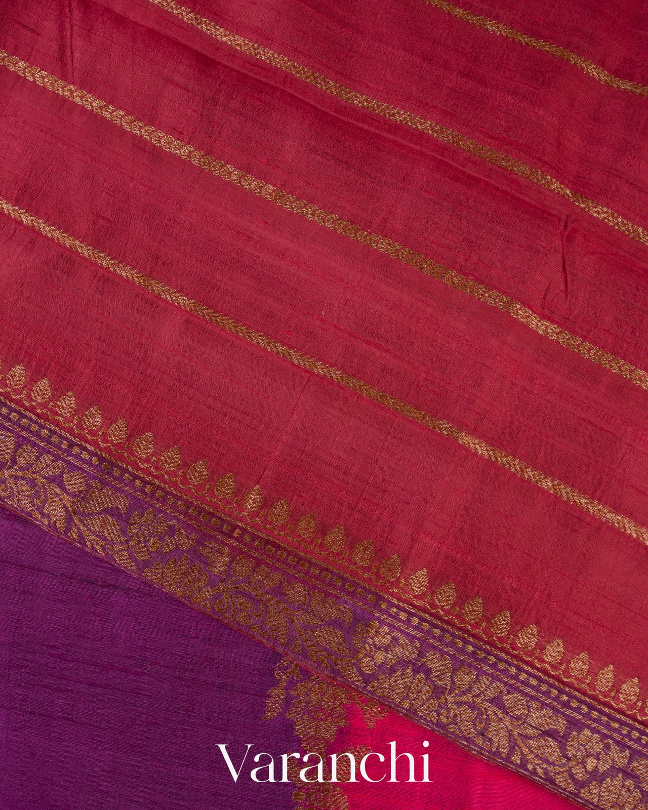 Magenta Tricolour Rangkaat Raw Silk Handloom Saree