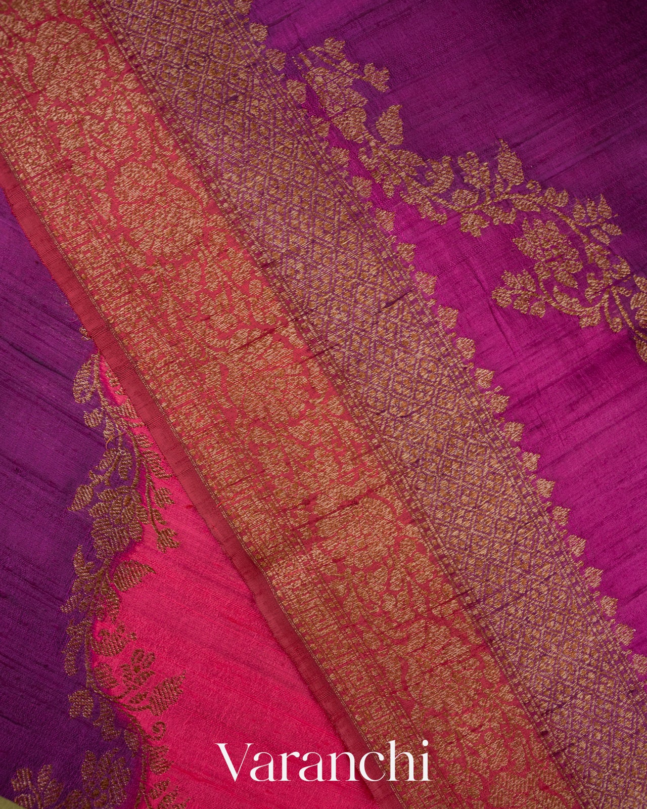 Magenta Tricolour Rangkaat Raw Silk Handloom Saree