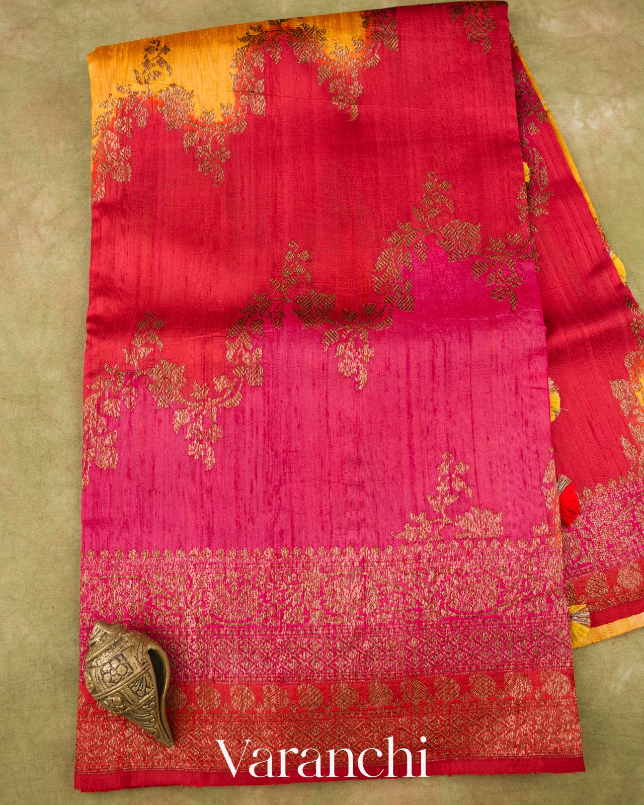 Red Tricolour Rangkaat Raw Silk Handloom Saree