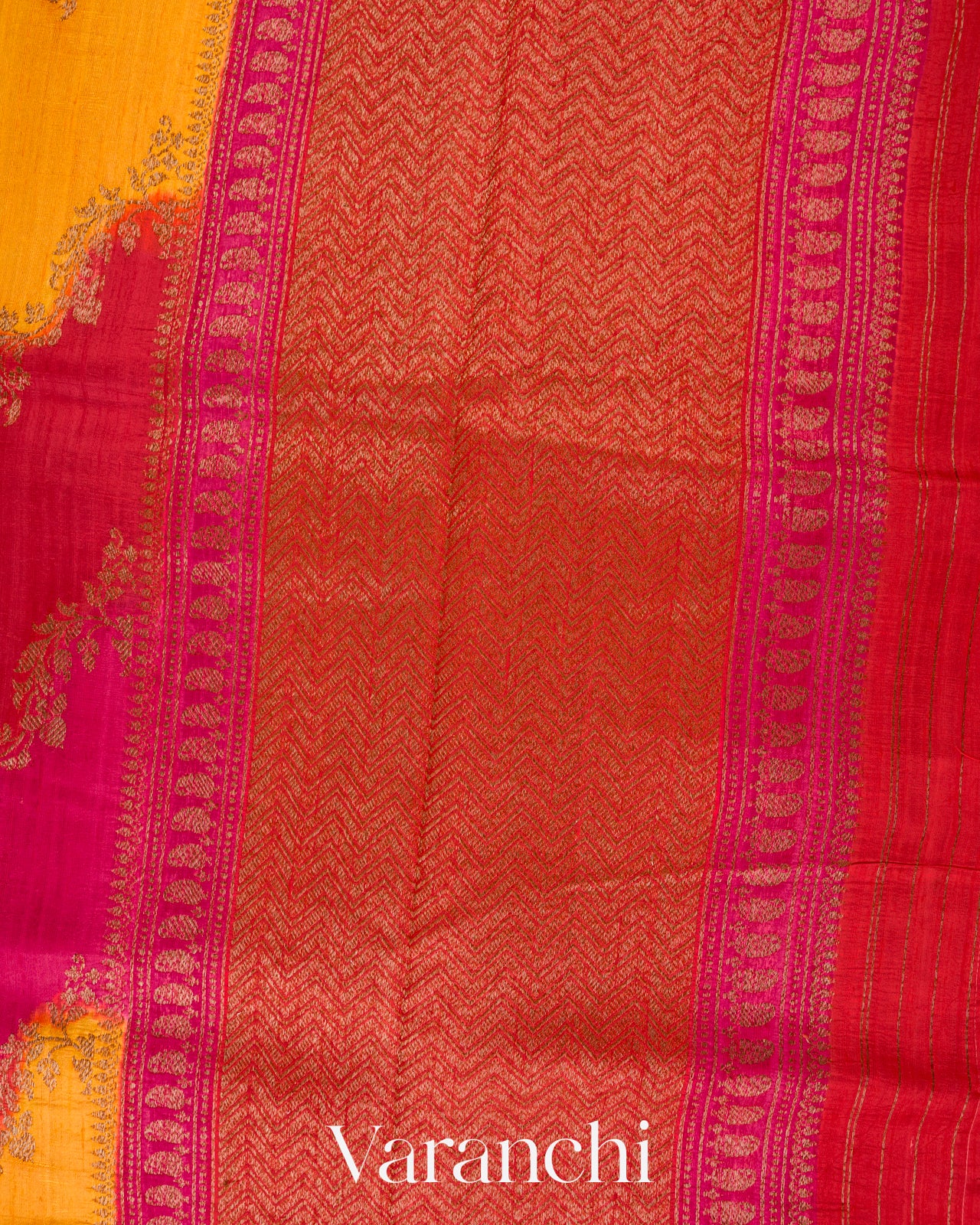 Red Tricolour Rangkaat Raw Silk Handloom Saree