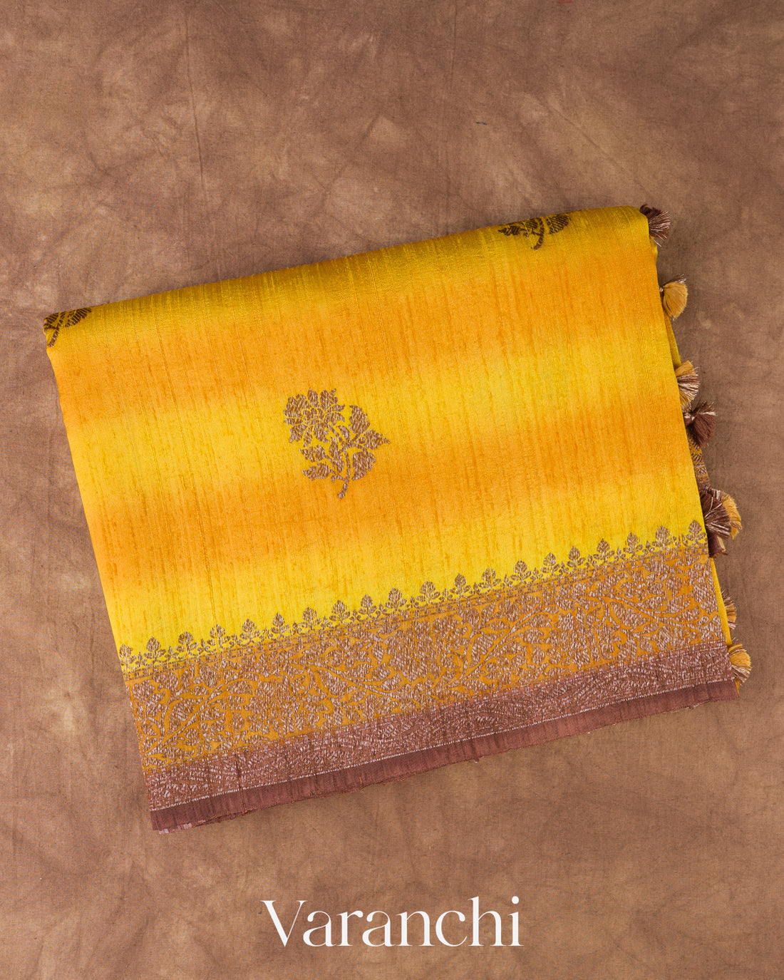 Turmeric Yellow And Honey Yellow Ombre-Dyed Raw Silk Handloom Saree  