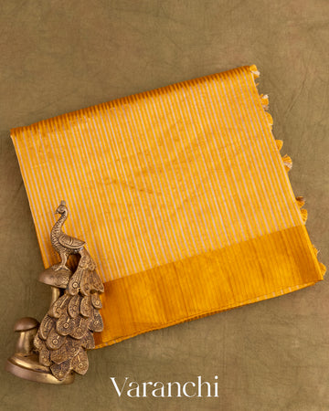 Turmeric Yellow with Tissue Stripes Pure Raw Silk Handloom Saree
