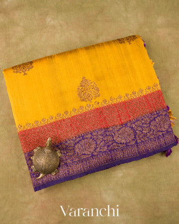 Turmeric Yellow Pure Raw Silk Handloom Saree