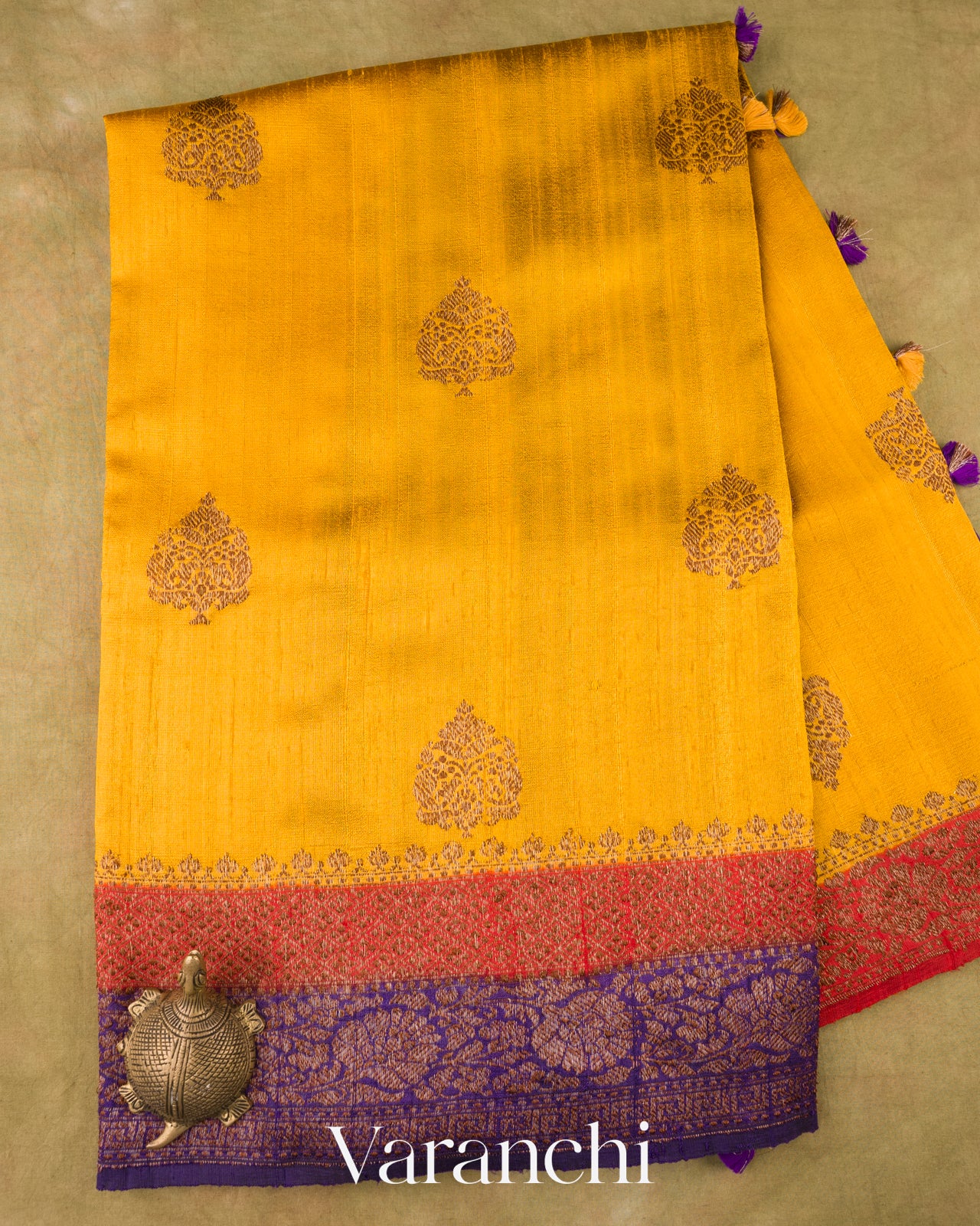 Turmeric Yellow Pure Raw Silk Handloom Saree