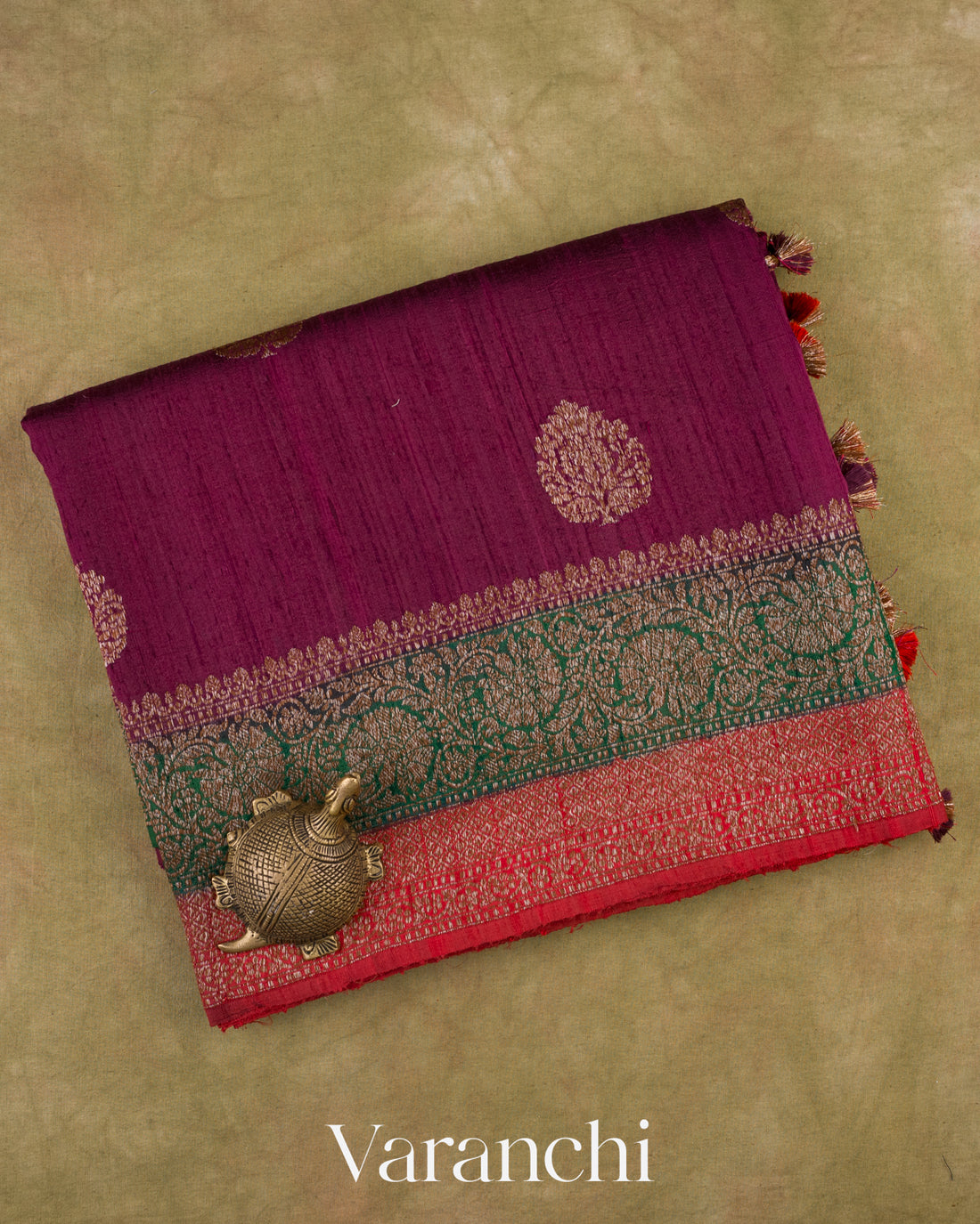 Wine Pure Raw Silk Handloom Saree 