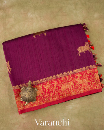 Wine Purple Pure Raw Silk Handloom Saree 