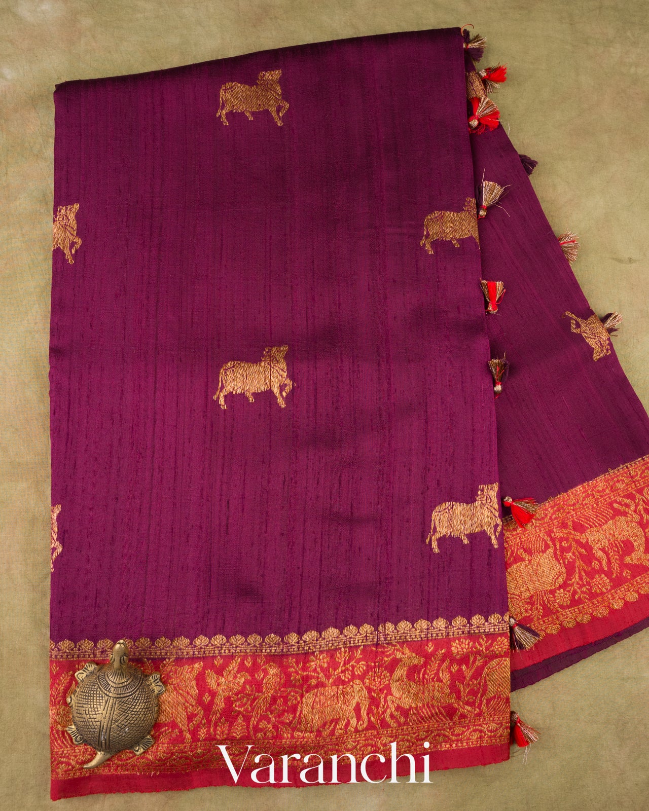 Wine Purple Pure Raw Silk Handloom Saree 