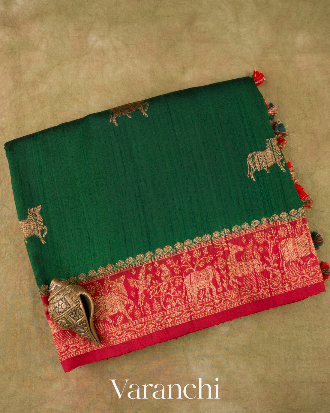 Forest Green Pure Raw Silk Handloom Saree  
