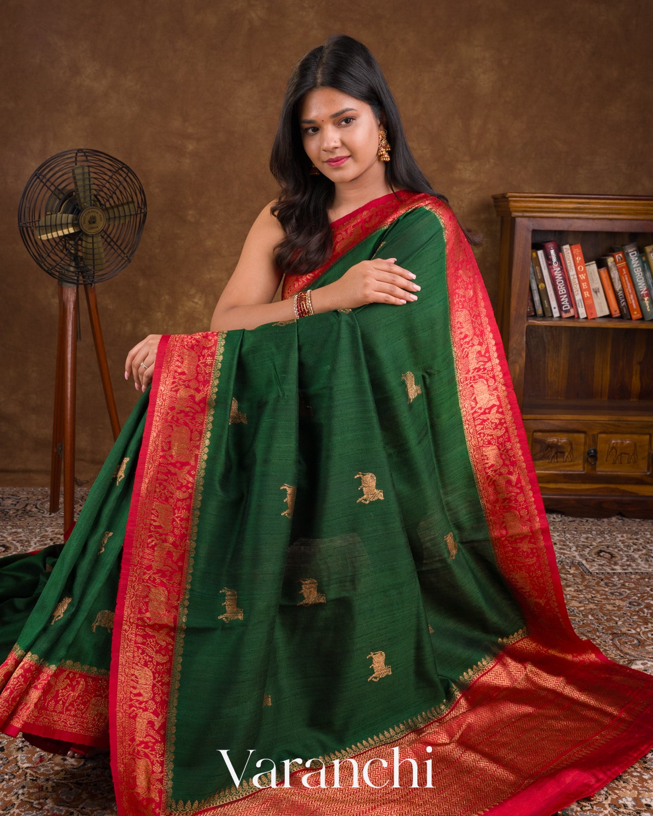 Forest Green Pure Raw Silk Handloom Saree 