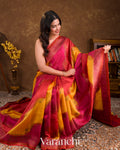 Chilli Red And Magenta Tricolour Rangkaat Pure Raw Silk Handloom Saree