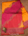 Chilli Red And Magenta Tricolour Rangkaat Pure Raw Silk Handloom Saree