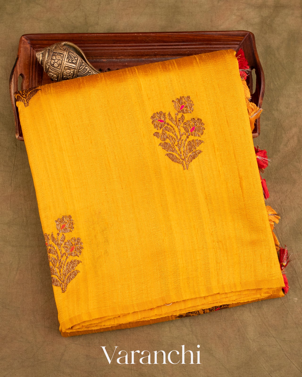 Turmeric Yellow Borderless Pure Raw Silk Handloom Saree