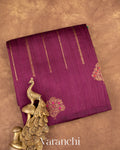 Ruby Wine Raw Silk Handloom Borderless Saree 
