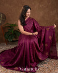 Ruby Wine Raw Silk Handloom Borderless Saree 