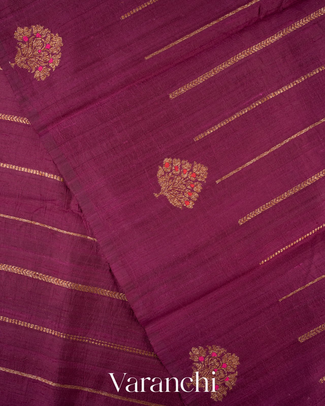 Ruby Wine Raw Silk Handloom Borderless Saree 