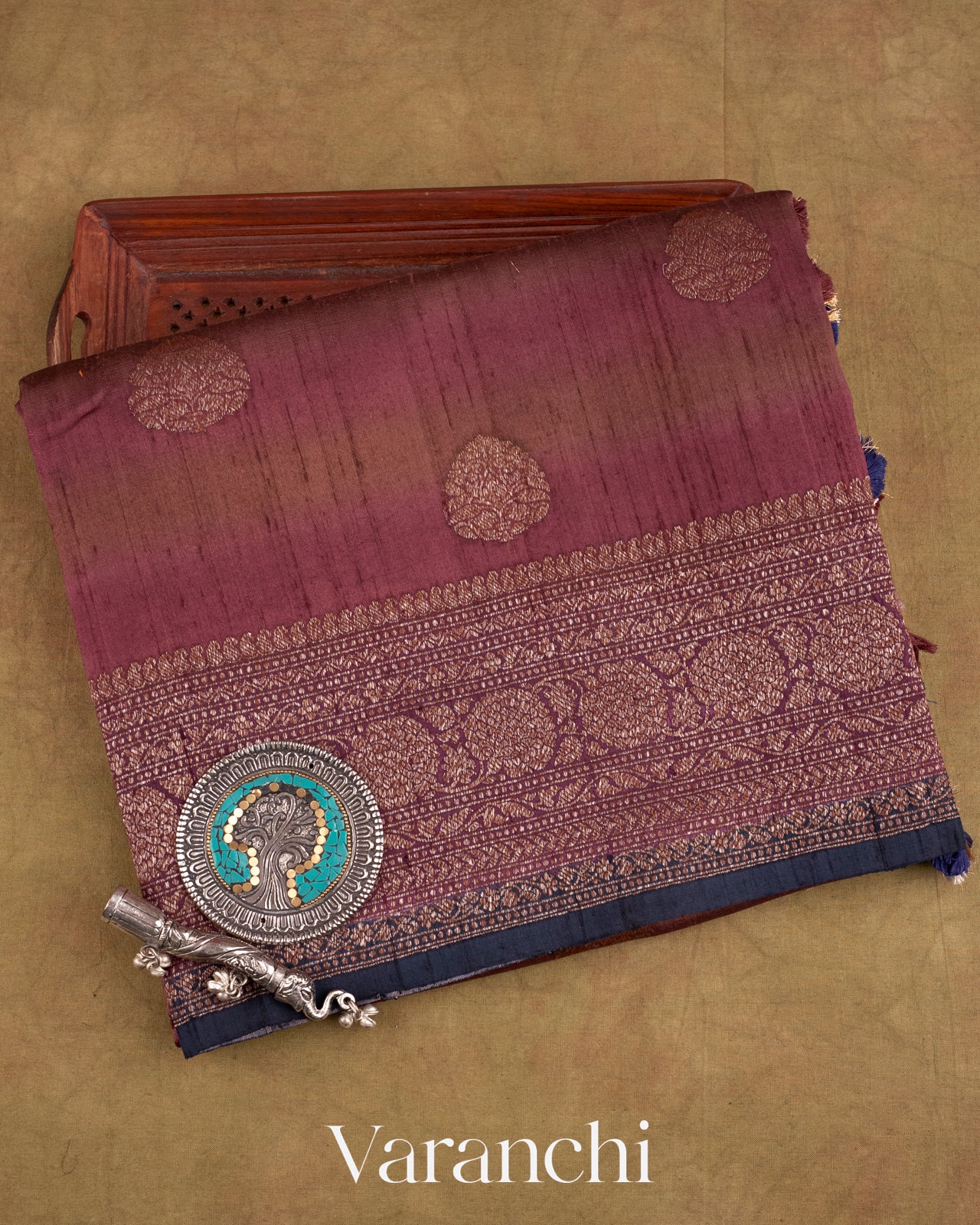 Wine Shibori Pure Raw Silk Handloom Saree