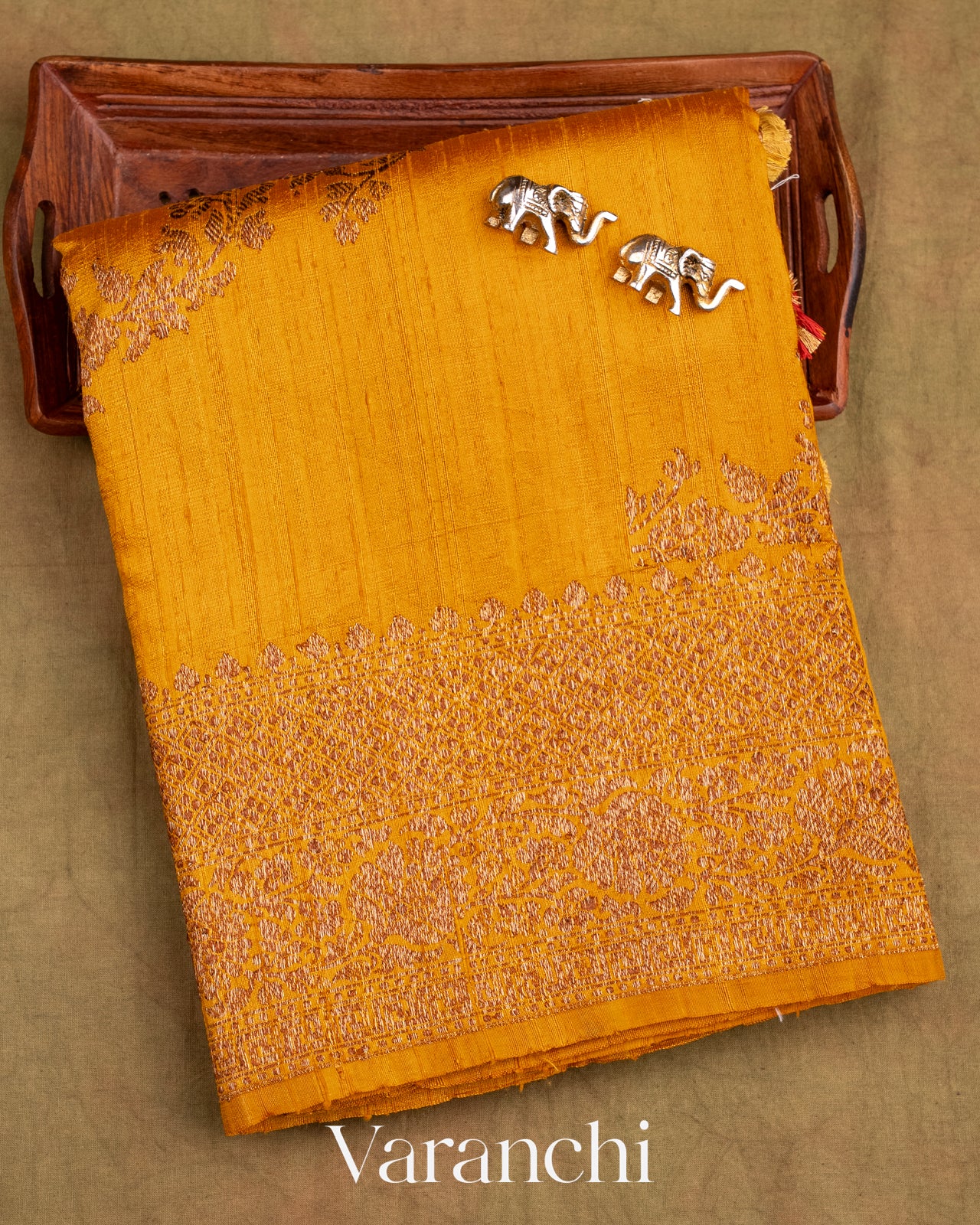 Turmeric Yellow Lehariya Pure Raw Silk Handloom Saree