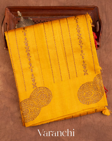 Turmeric Yellow Pure Raw Silk Handloom Saree