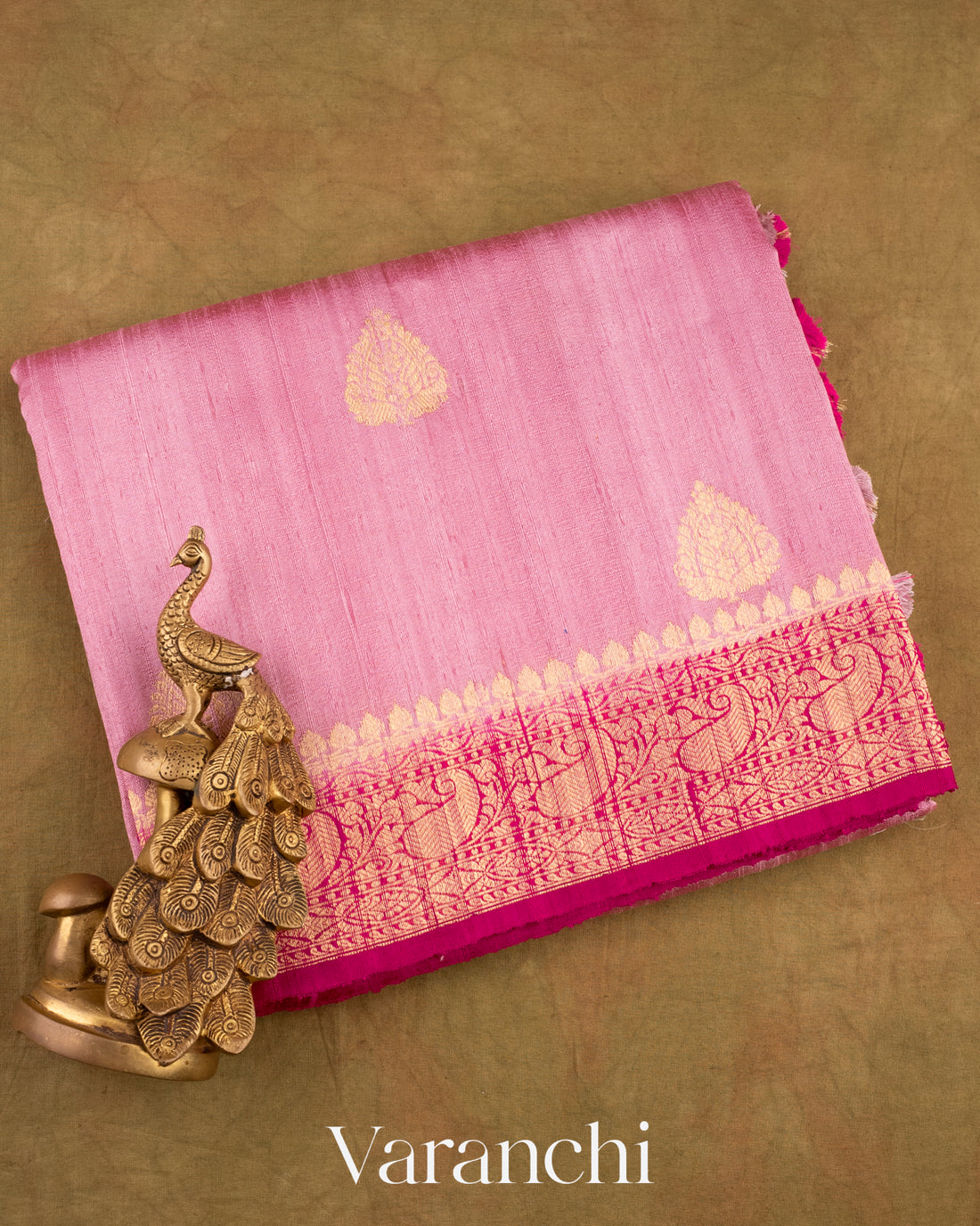 Pastel Rose Pink Pure Raw Silk Handloom Saree