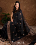 Charcoal Black Raw Silk Handloom Saree 
