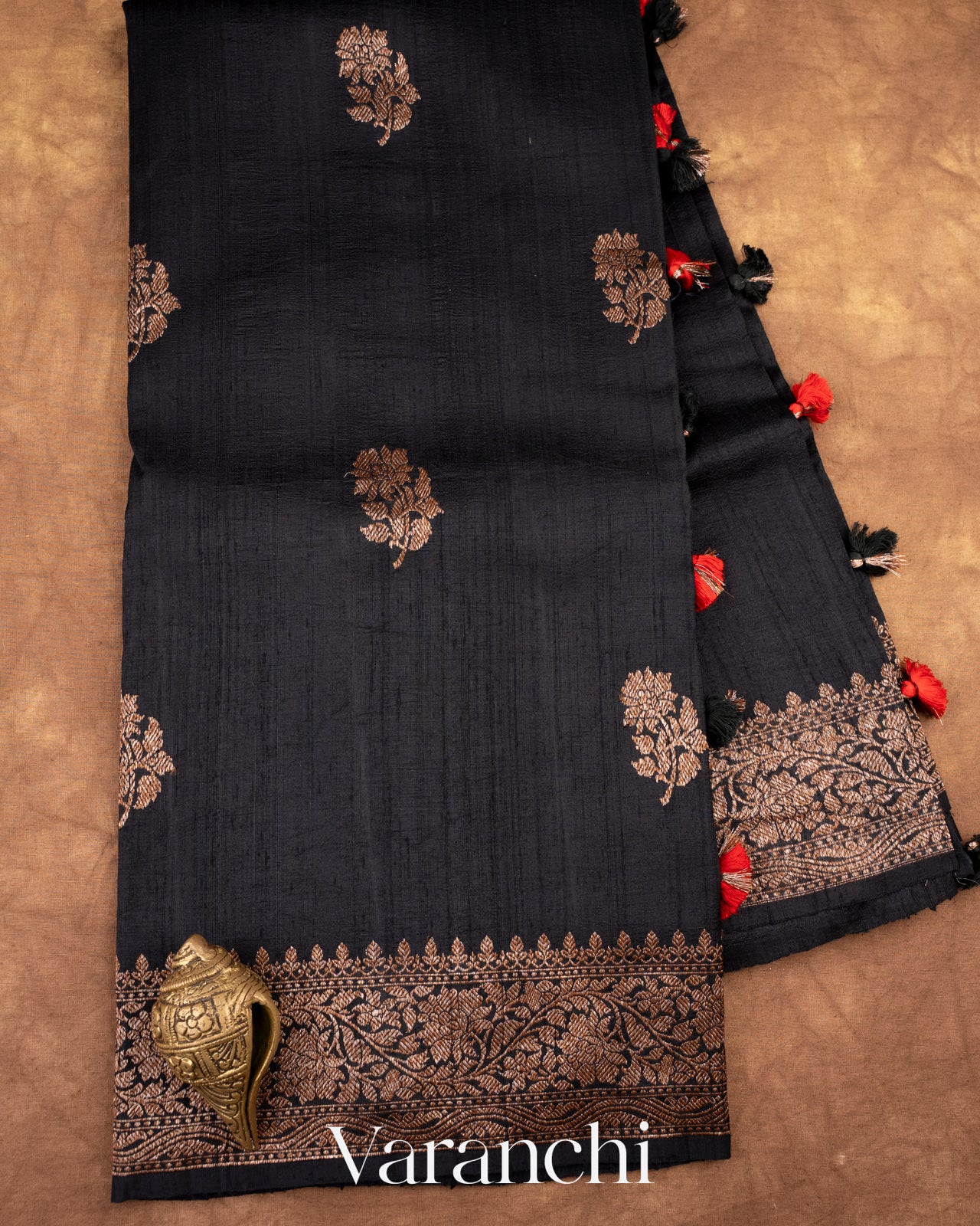 Charcoal Black Raw Silk Handloom Saree 
