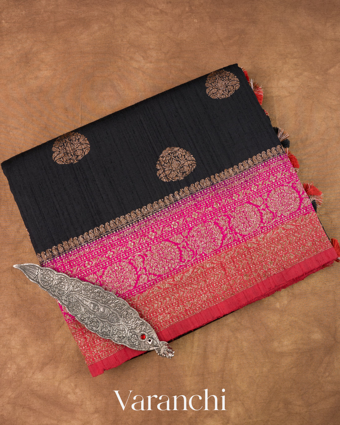 Black Pure Raw Silk Handloom Saree