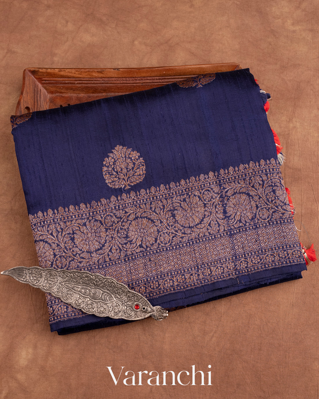 Navy Blue Pure Raw Silk Handloom Saree